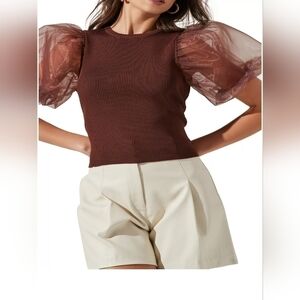 Artr Women's Avery Puff-Sleeve Open-Back Top size large and xl brown